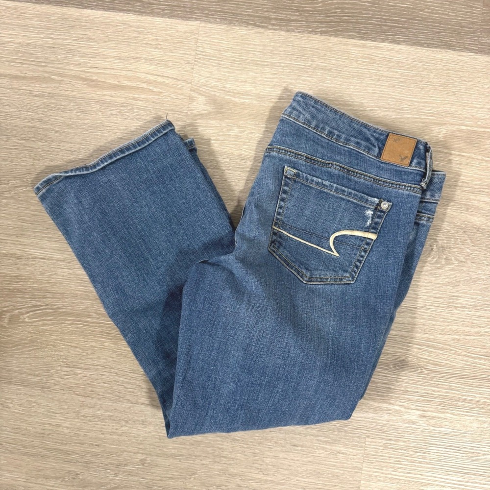 American‎ Eagle Vintage Flare Jeans Womens 12 Blue Distressed Stretch Denim